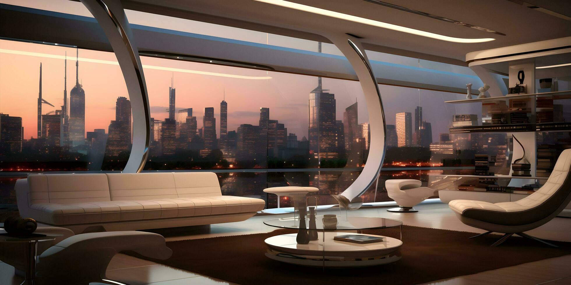 AI generated Futuristic skyline home decor with floor to ceiling windows and cityscape views AI Generative photo