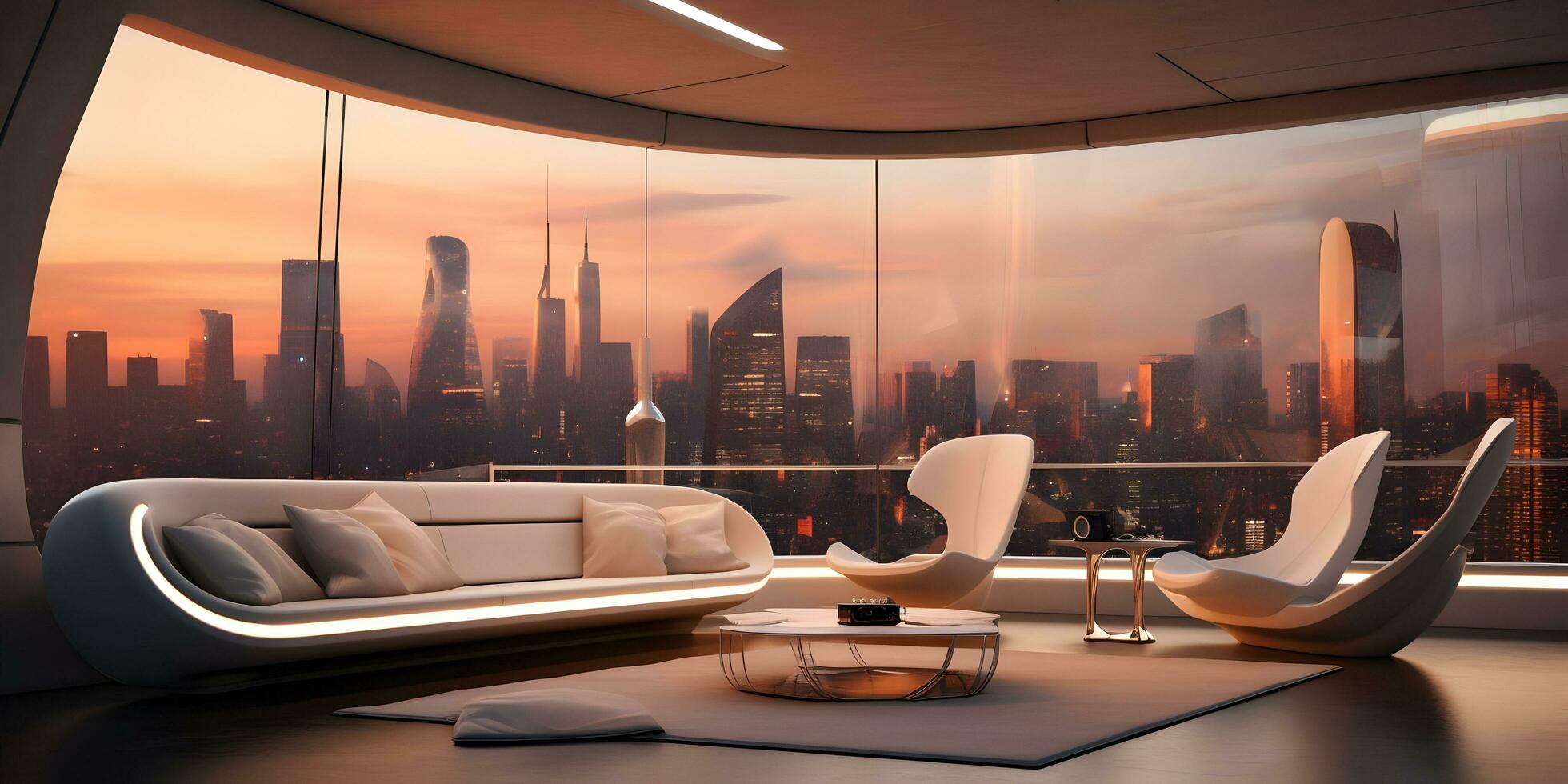 AI generated Futuristic skyline home decor with floor to ceiling windows and cityscape views AI Generative photo