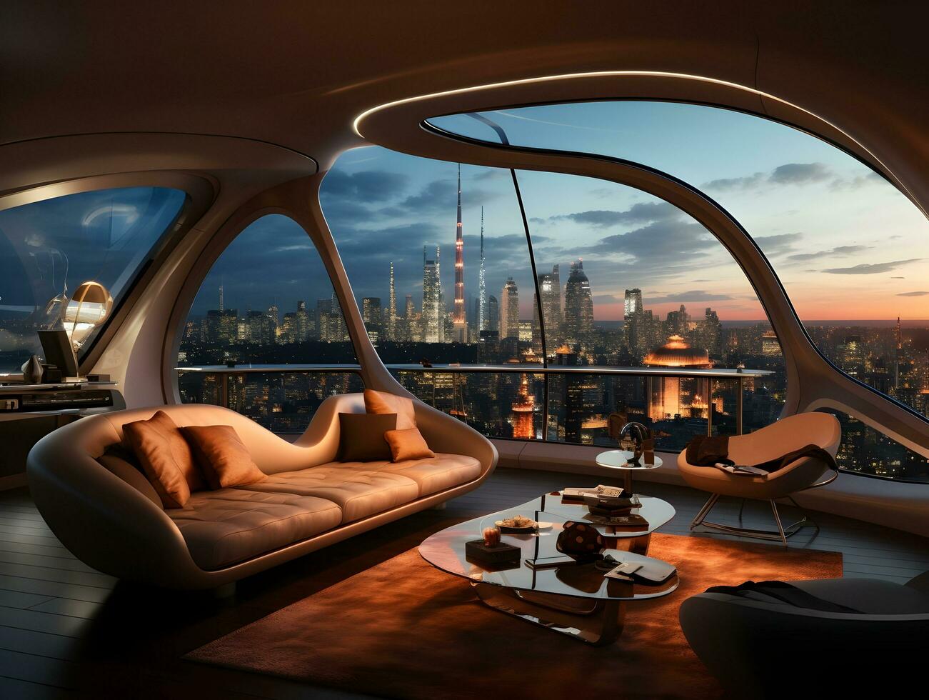 AI generated Futuristic skyline home decor with floor to ceiling windows and cityscape views AI Generative photo