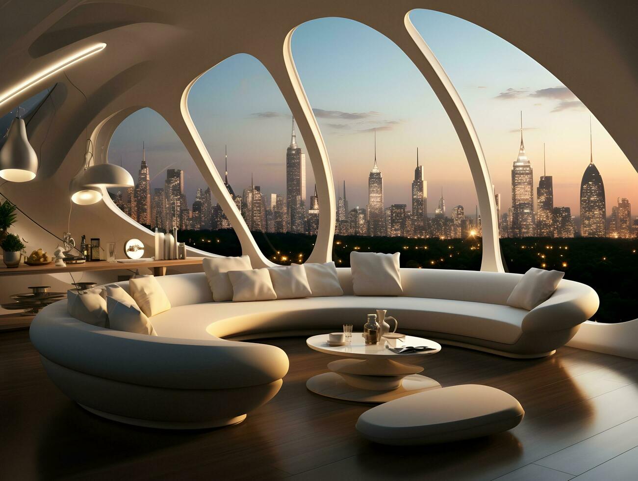 AI generated Futuristic skyline home decor with floor to ceiling windows and cityscape views AI Generative photo