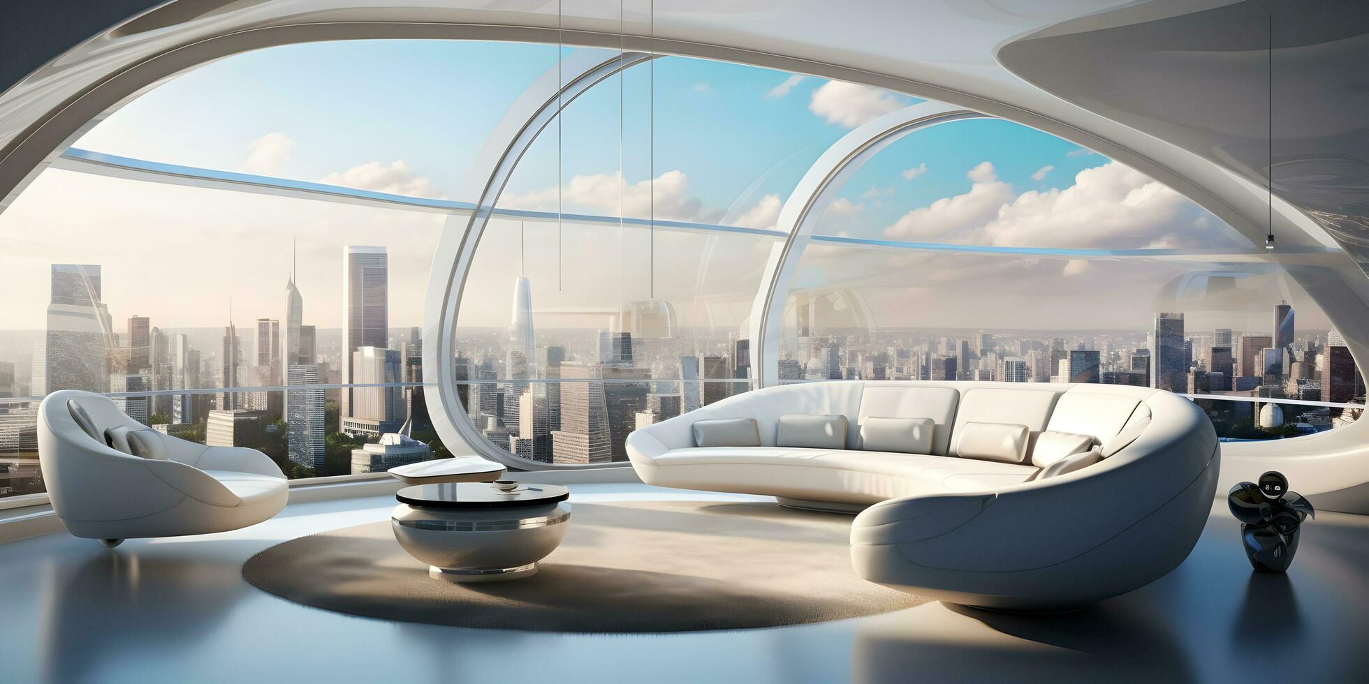 AI generated Futuristic skyline home decor with floor to ceiling windows and cityscape views AI Generative photo