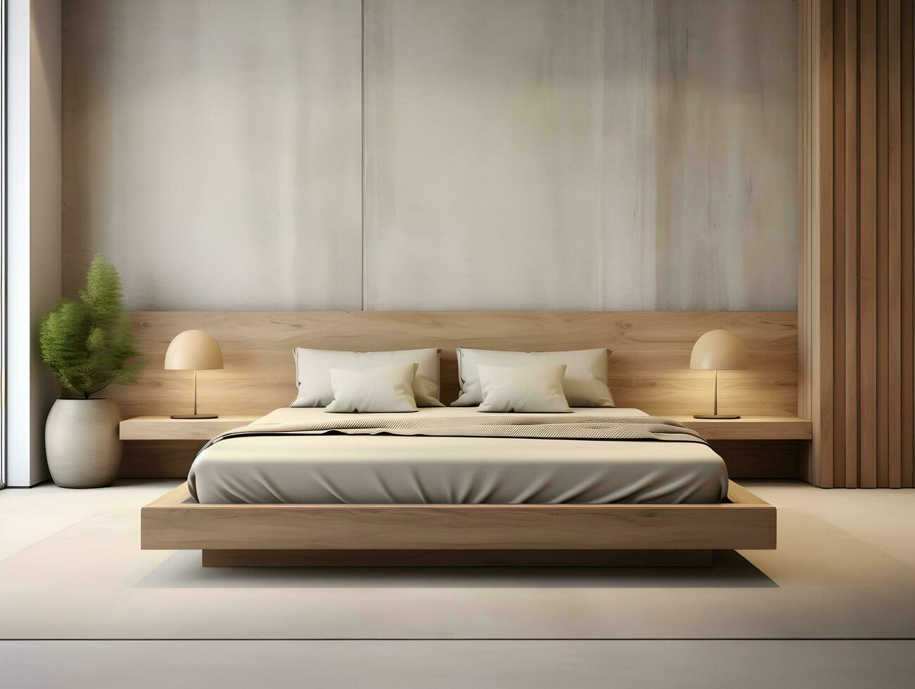 AI generated Modern wooden bedroom with wooden furniture AI Generative photo