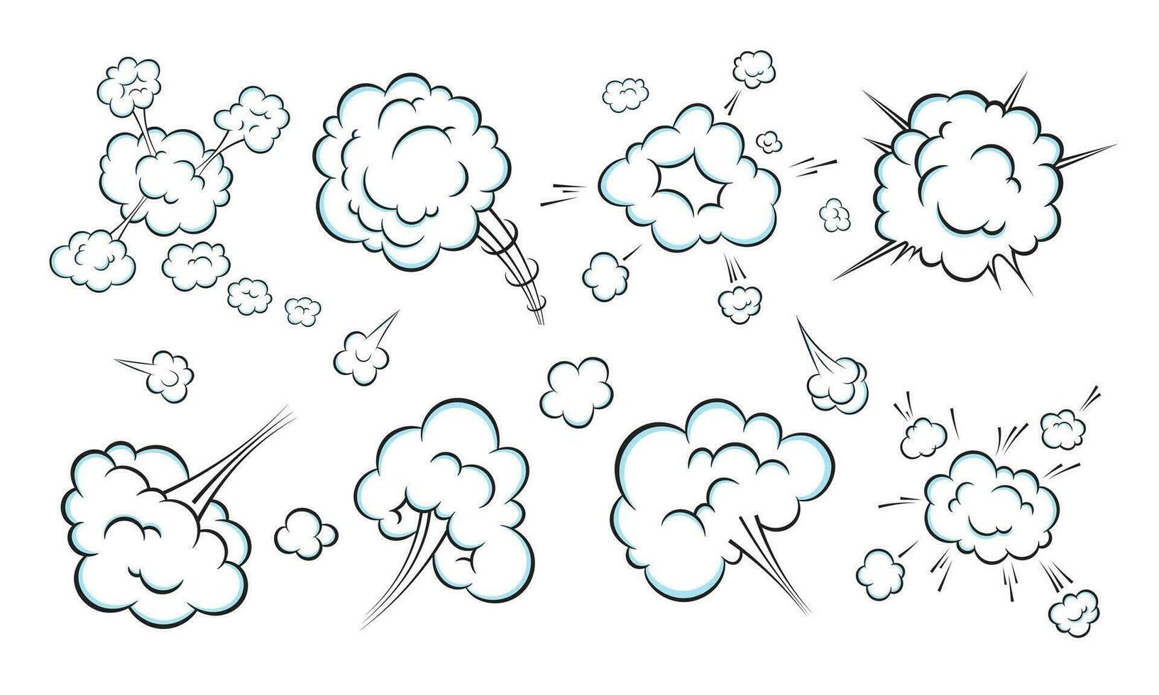 Smelling pop art comic book cartoon fart cloud flat style design vector illustration set.