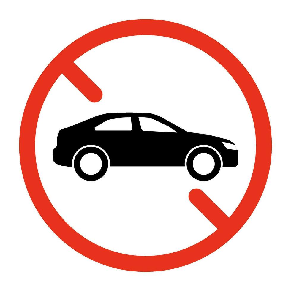 Car forbidden sign, prohibition parking transport. Park restriction for car. Ban, no allowed, stop automobile symbol. No parking vehicle. Vector sign