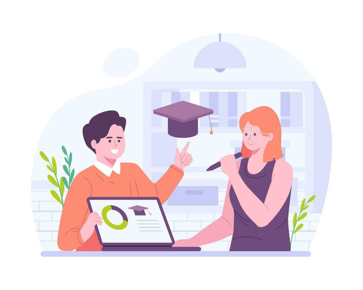 Education loan illustration. Student character investing money in education and taking a loan. Vector illustration