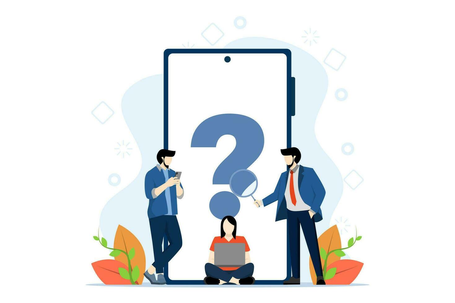 frequently asked questions concept, frequently asked questions around exclamation marks and question marks, question answer metaphor, FAQ for landing pages, mobile apps, web banners, infographics. vector