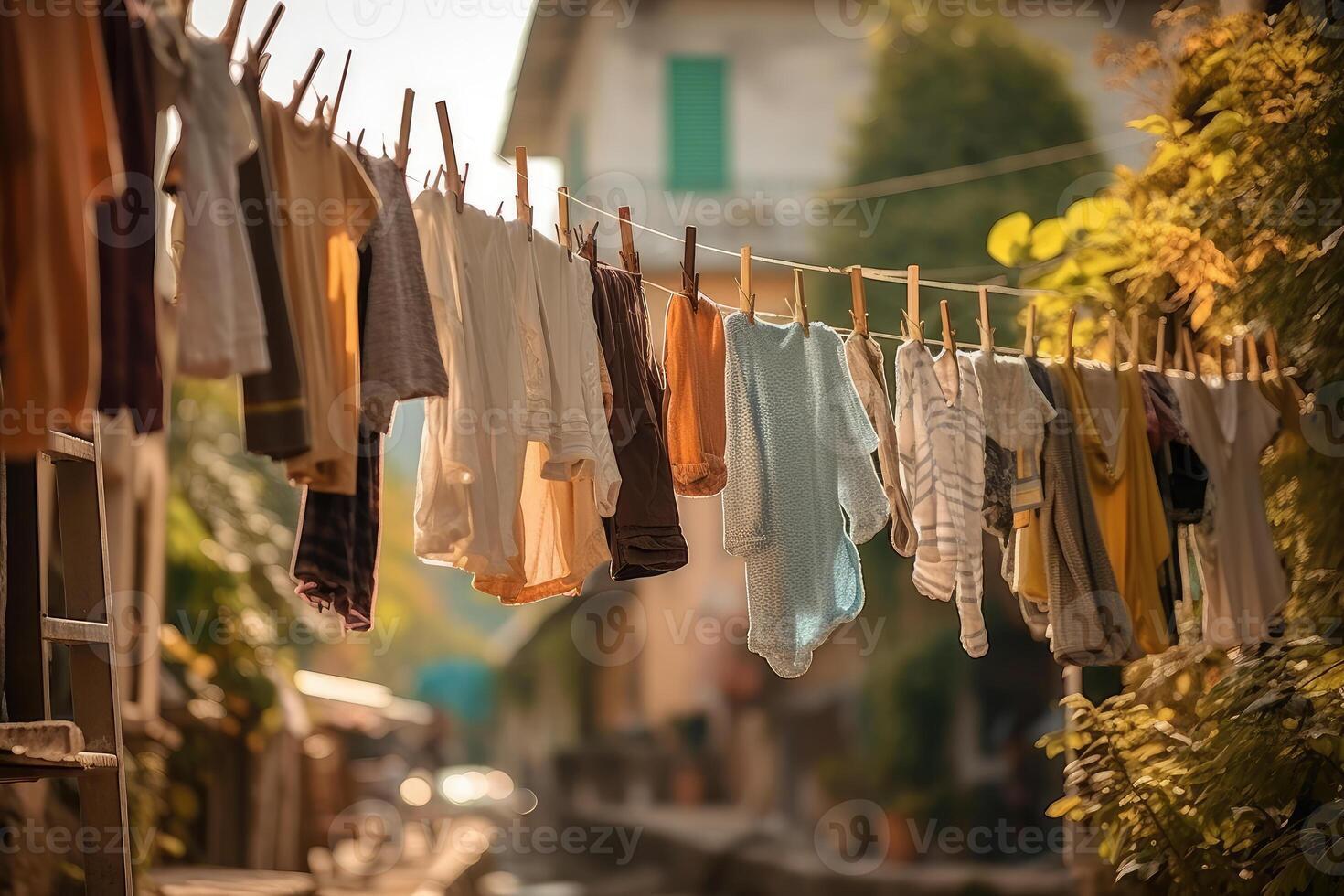 Things are hanging on a rope. Clothes dry in the air. technology. photo