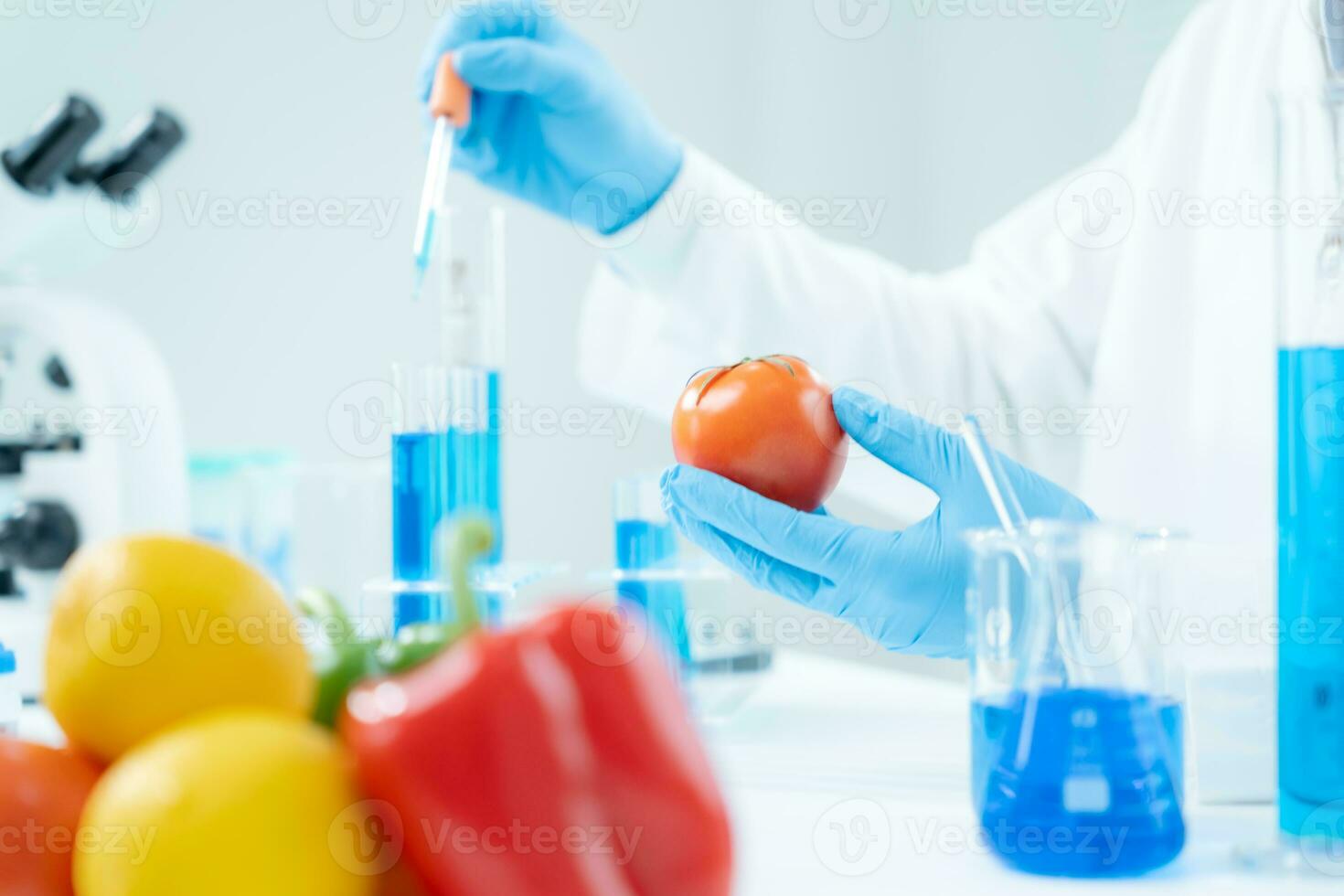 Scientist check chemical food residues in laboratory. Control experts inspect the concentration of chemical residues. hazards, ROHs standard, find prohibited substances, contaminate, Microbiologist photo