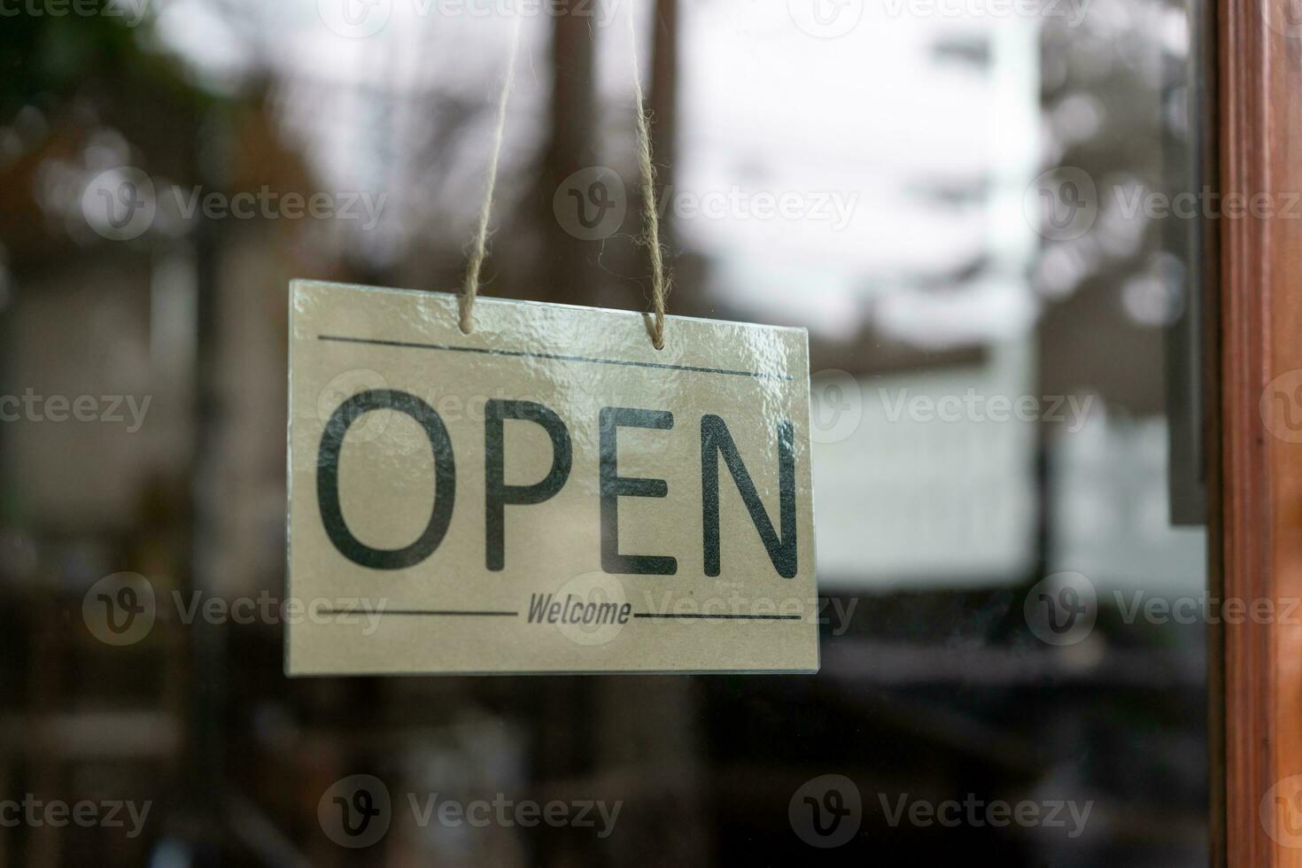 open on the first day of business. guarantees safety, cleanliness, open the coffee shop. open for New normal. Small business, welcome, restaurant, home made photo