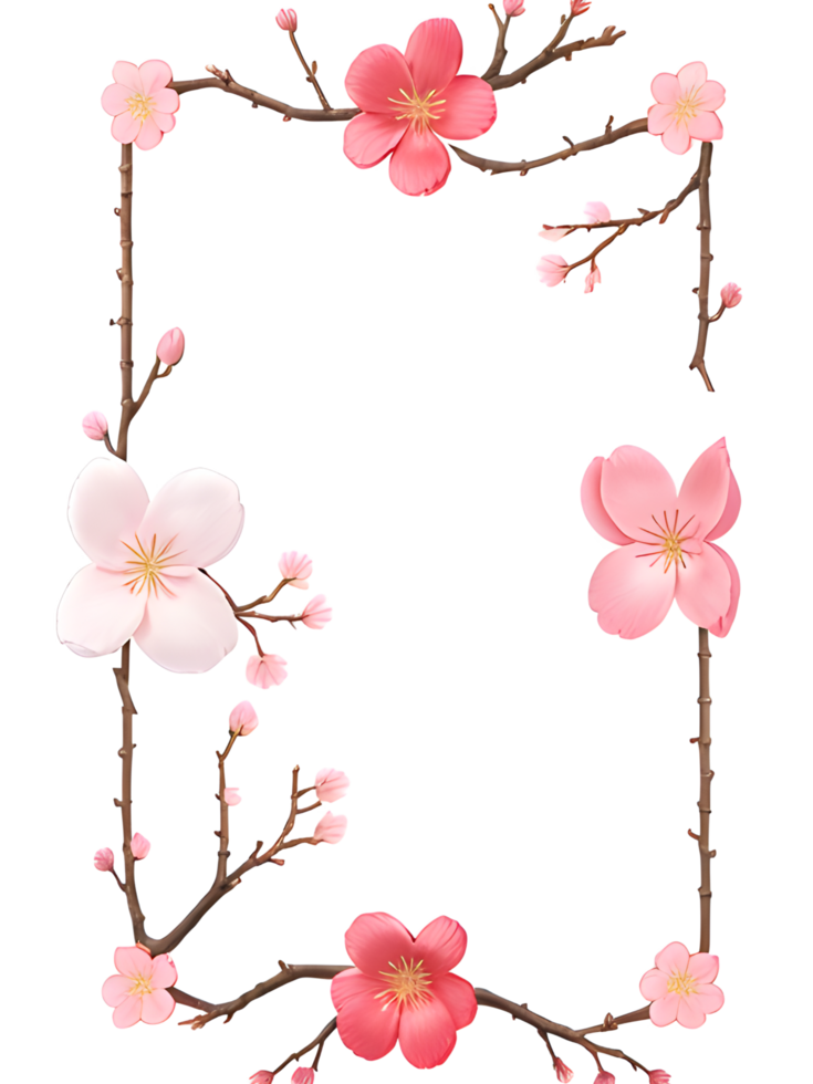Sakura Border Frame PNG Transparent Background Ai Generative