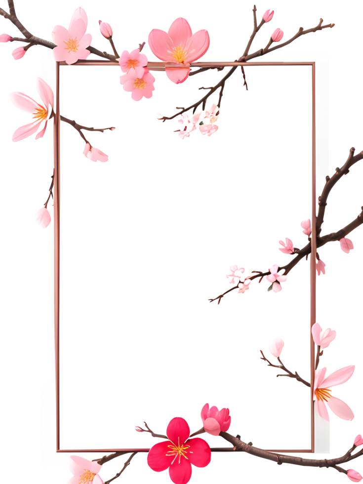 Sakura Border Frame PNG Transparent Background Ai Generative