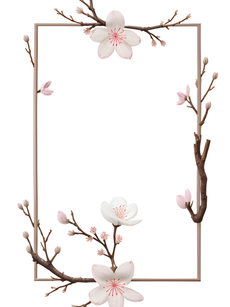 Sakura Border Frame PNG Transparent Background Ai Generative
