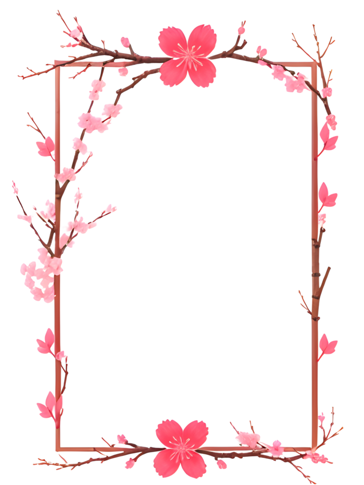 Sakura Border Frame PNG Transparent Background Ai Generative