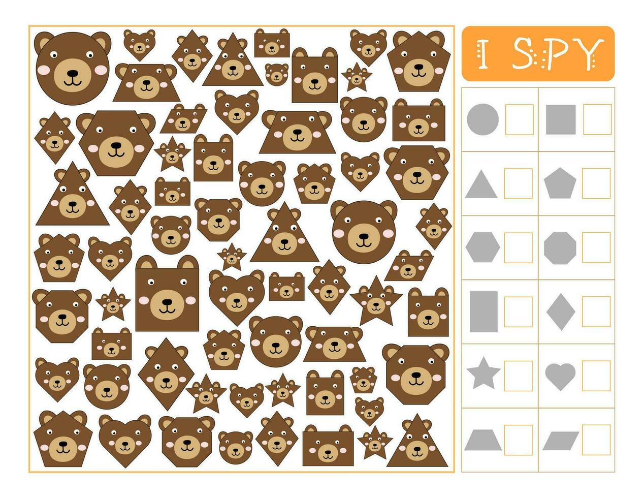 I spy game for kids. Counting activity. Brown bear counting educational game. Shapes for children vector