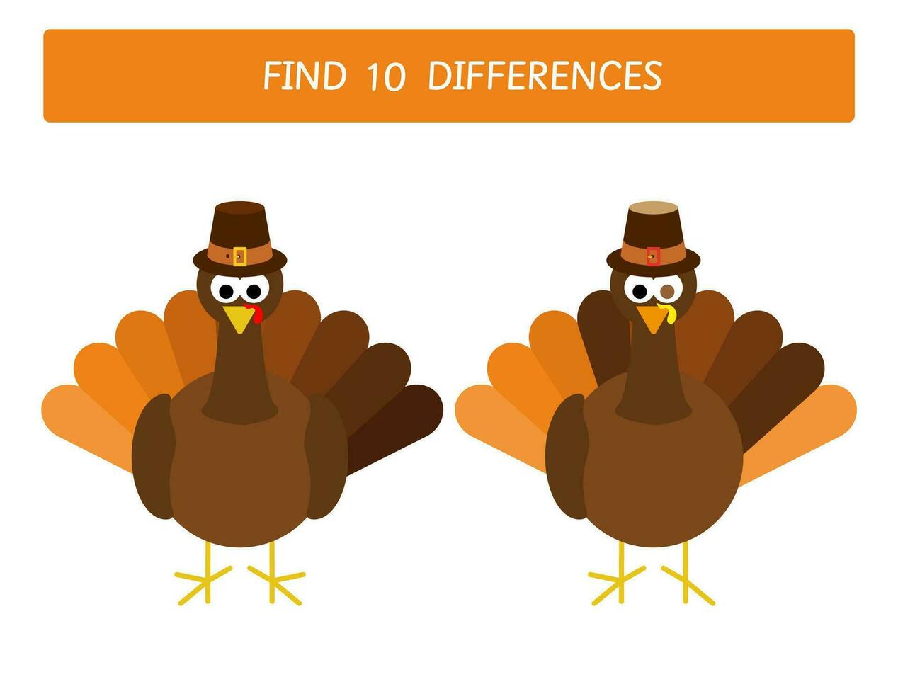 Thanksgiving educational game for kids. Find 10 differences worksheet for preschool and kindergarten vector