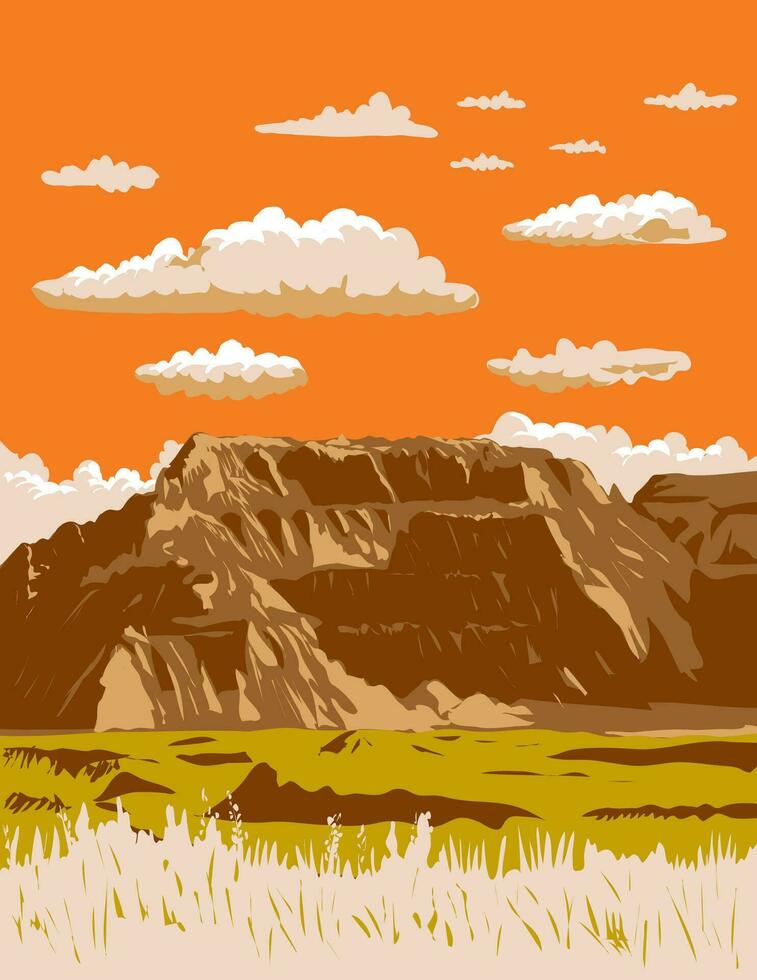 Badlands National Park in Southwest South Dakota USA WPA Poster Art vector