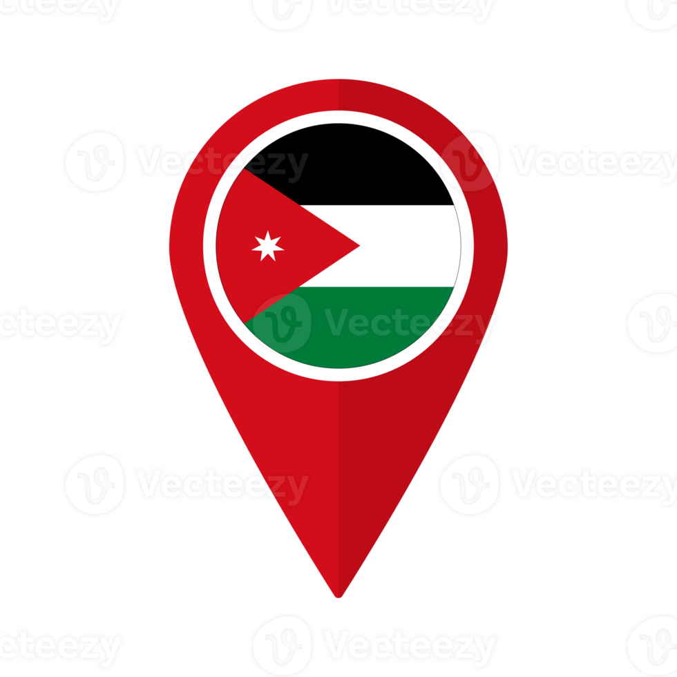 Flag of Jordan flag on map pinpoint icon isolated red color png