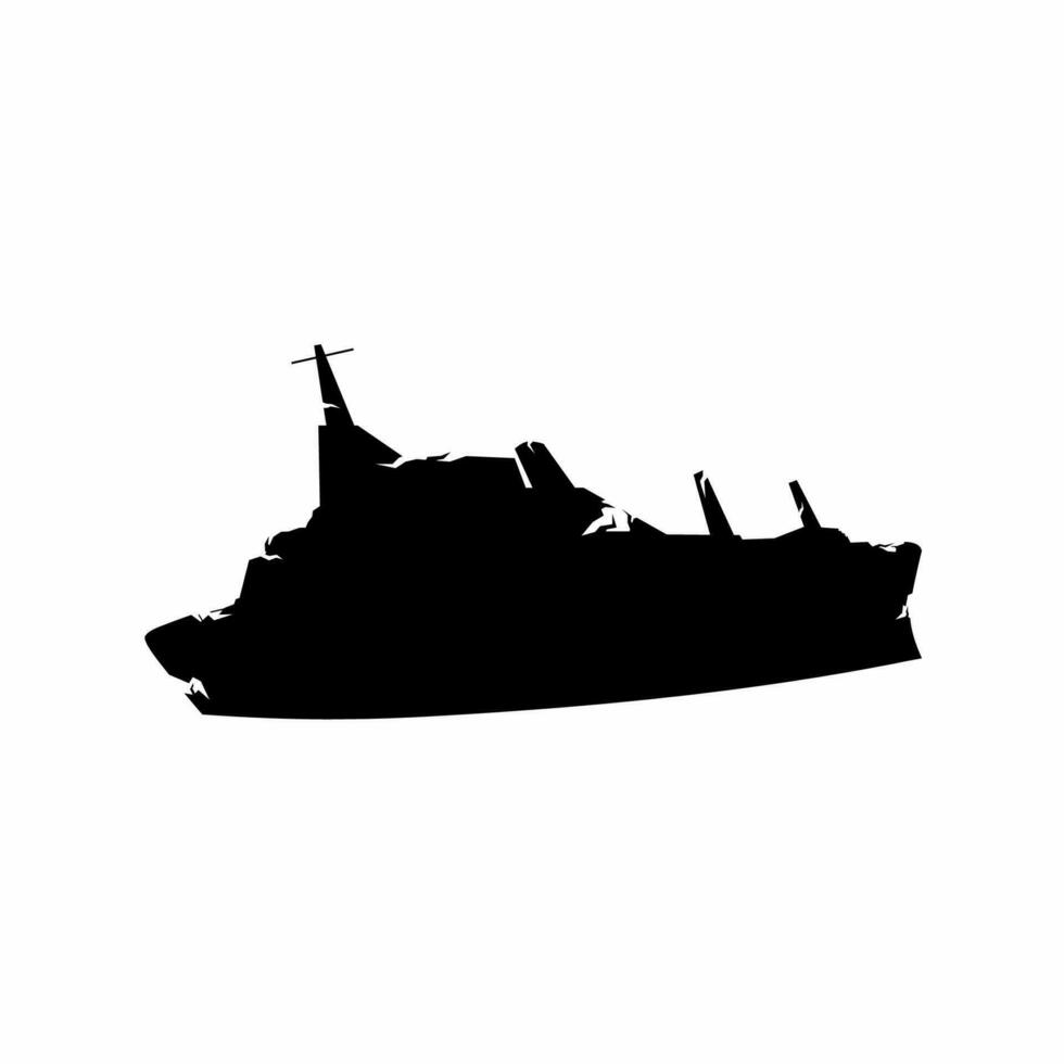 Shipwreck silhouette vector. Wrecked ship silhouette for icon, symbol or sign. Shipwreck icon for pirate, sink, undersea or nautical vector