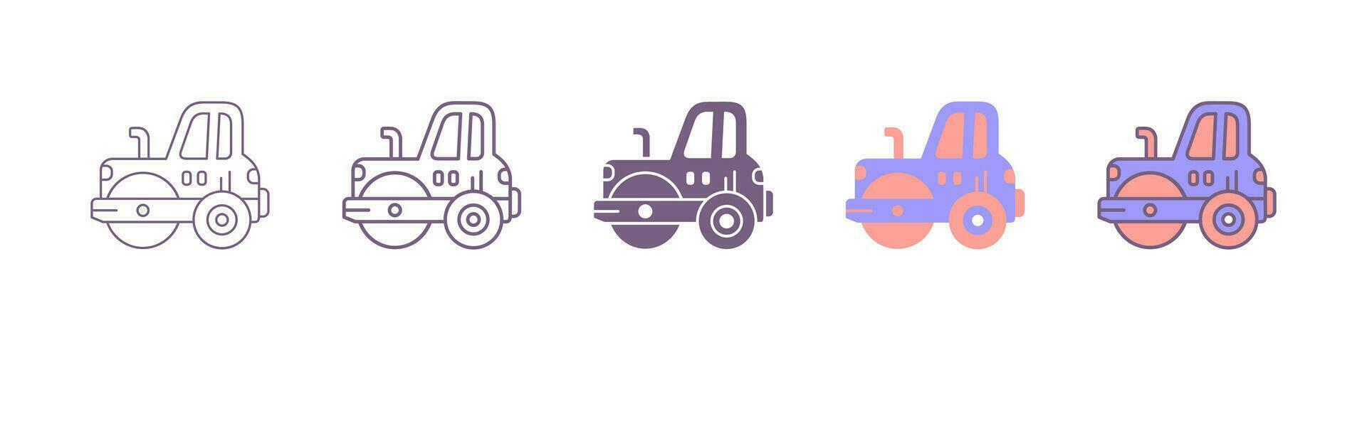 road roller icon. Thin, Light Regular Flat And Bold style design isolated on white background. road roller icon with 5 different styles vector