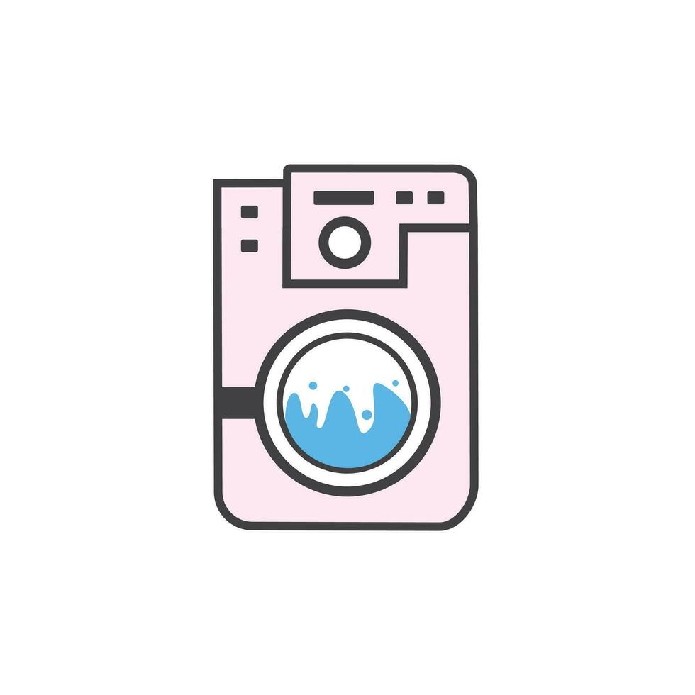 Washing machine icon, modern style line art and white. Clothes dryer, washer or Laundry logotype Vector design template on white background.