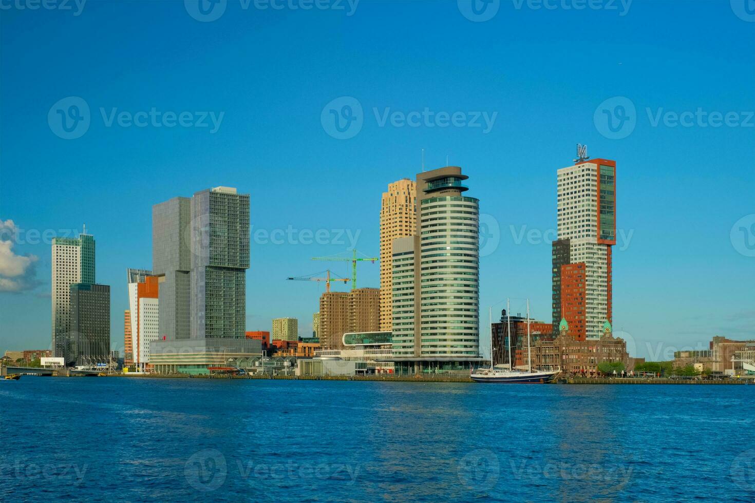 Rotterdam skyscrapers skyline view over of Nieuwe Maas river. Rotterdam photo