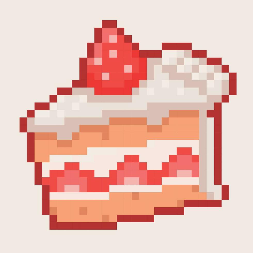 strawberry cake slice pixel art vector