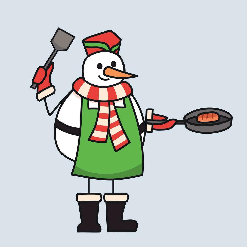 Snowman fast food worker cartoon vector