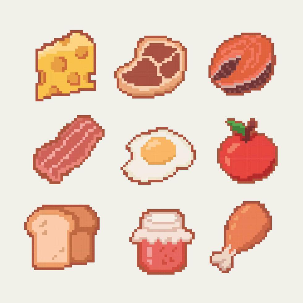 Small pixel art food icons cartoon vector