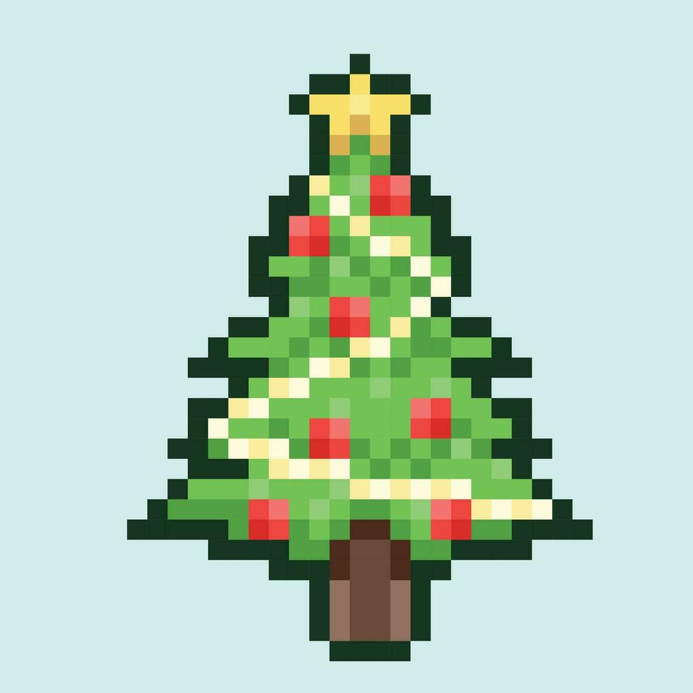 Cute christmas tree pixel art vector