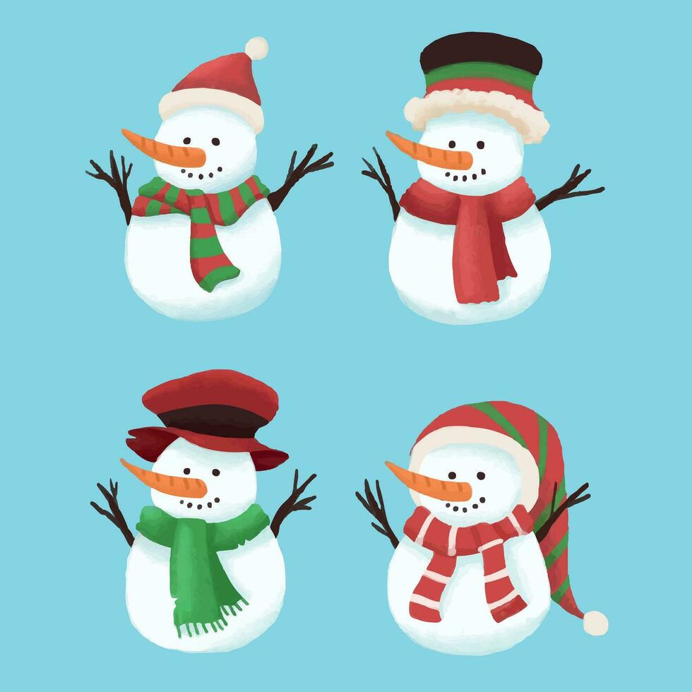 Cute snowman set cartoon vector