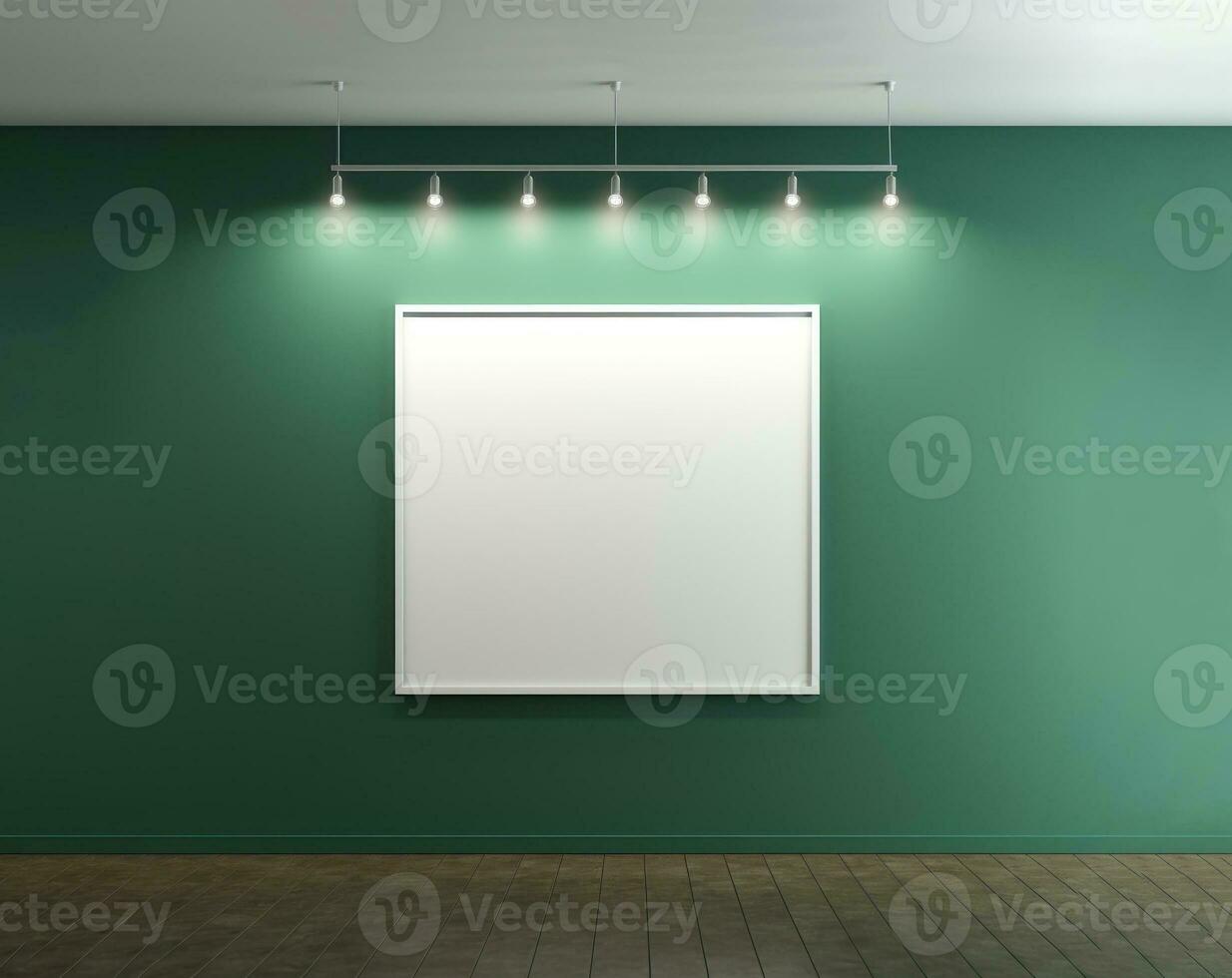 blank photo frame on green pastel wall minimalist mock up AI generated