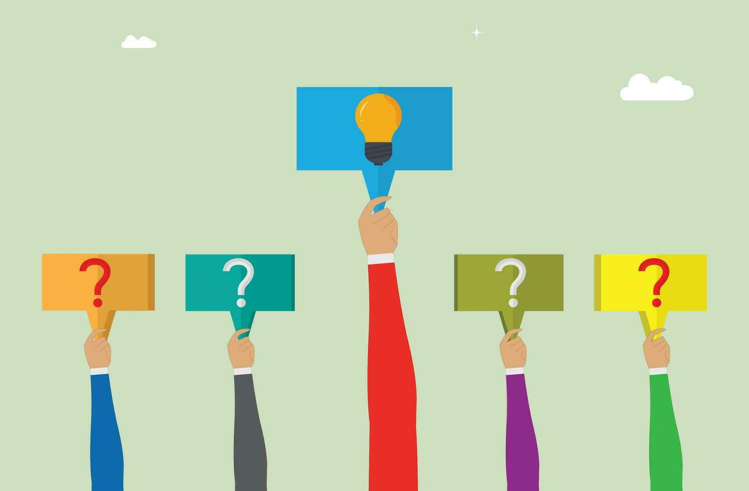 Business people looking creative idea, creative searching for idea or inspiration, community research, imagination, solution concept flat vector illustration