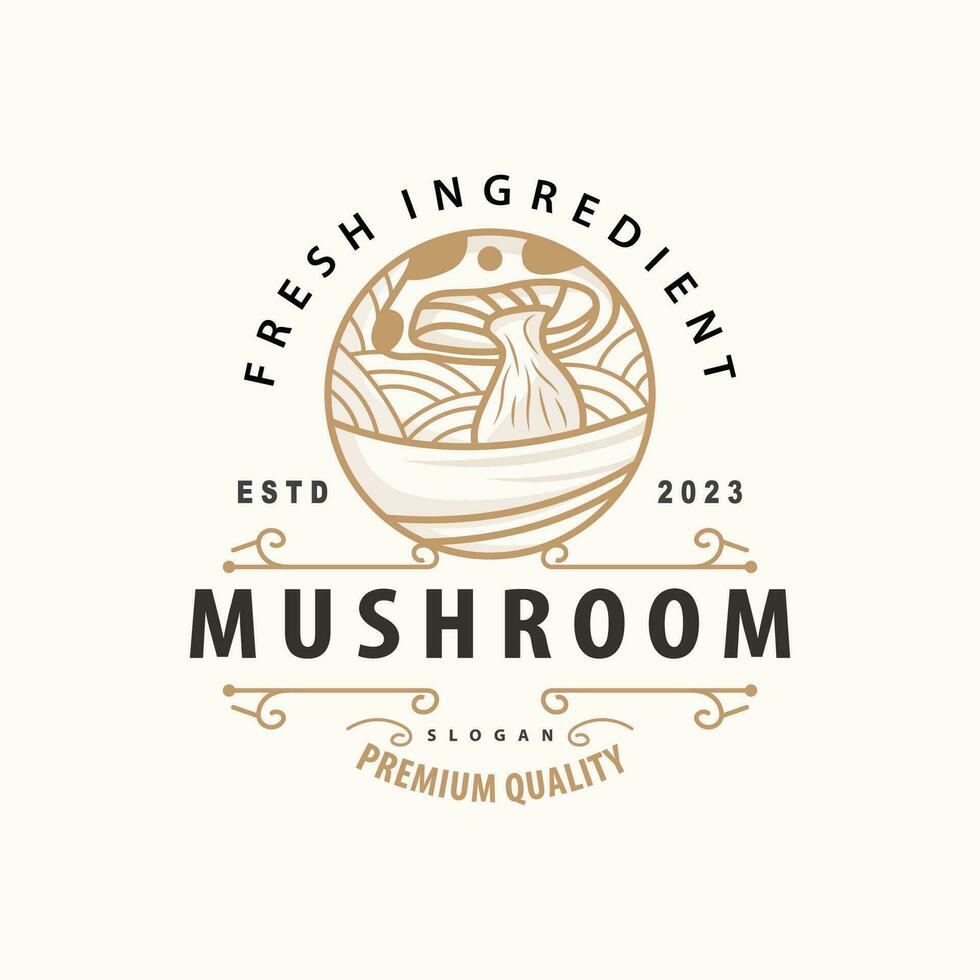 Mushroom Logo, Simple Minimalist Retro Plant Silhouette Plantation Design Business Brand vector