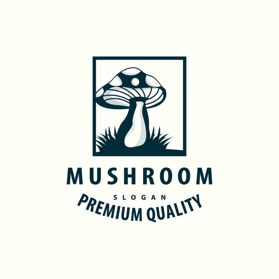 Mushroom Logo, Simple Minimalist Retro Plant Silhouette Plantation Design Business Brand vector