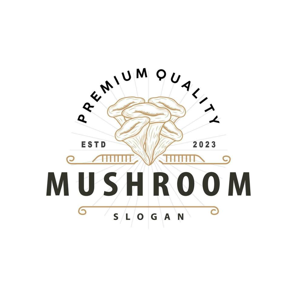 Mushroom Logo, Simple Minimalist Retro Plant Silhouette Plantation Design Business Brand vector