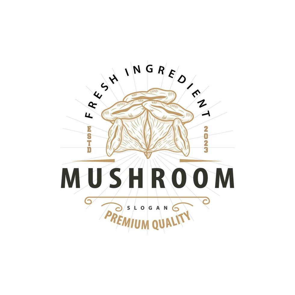 Mushroom Logo, Simple Minimalist Retro Plant Silhouette Plantation Design Business Brand vector