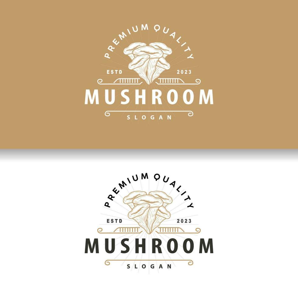 Mushroom Logo, Simple Minimalist Retro Plant Silhouette Plantation Design Business Brand vector