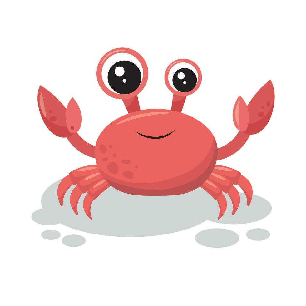 Cartoon illustration of a red smiling crab. A magical sea creature. Colorful flat design for card or children. Vector illustration