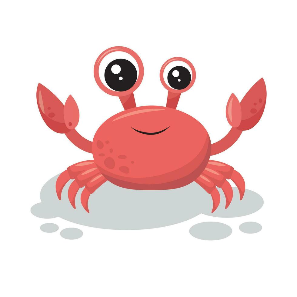 dibujos animados ilustración de un rojo sonriente cangrejo. un mágico mar criatura. vistoso plano diseño para tarjeta o niños. vector ilustración