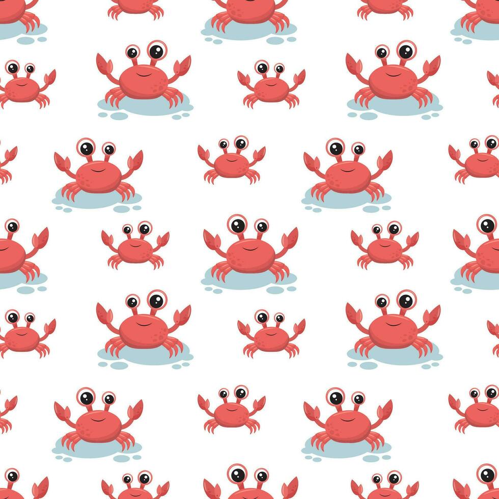 Print with cute crabs for children's clothing. Seamless pattern with crabs on a white background. Vector illustration