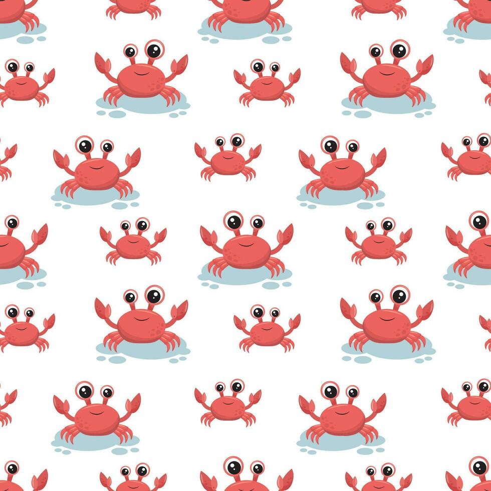 Print with cute crabs for children's clothing. Seamless pattern with crabs on a white background. Vector illustration