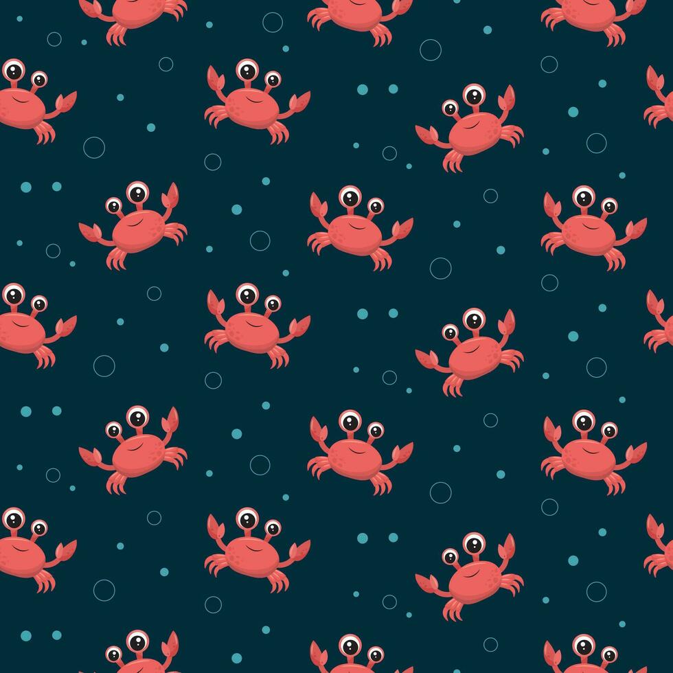 Print with cute crabs for children's clothing. Seamless pattern with crabs on a dark background. Vector illustration