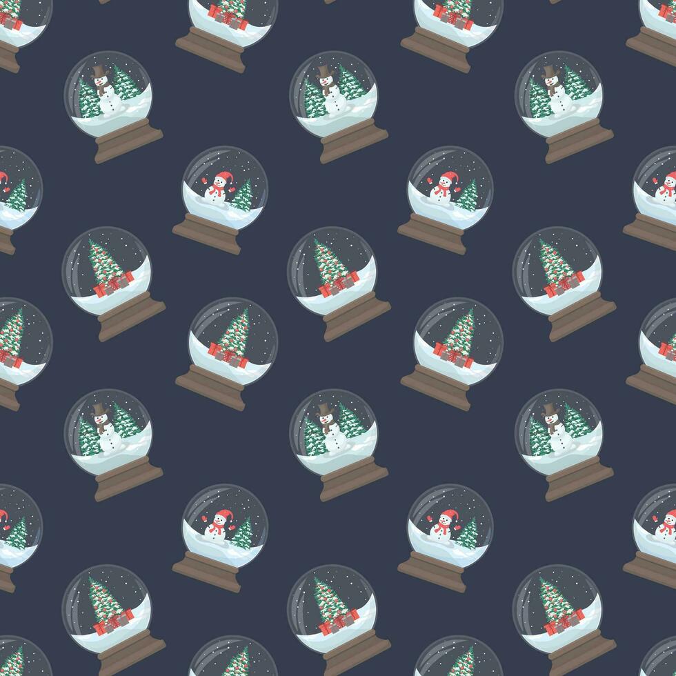 Seamless pattern with Christmas glass balls on a dark background. Print for printing fabric, wrapping paper. Vector illustration