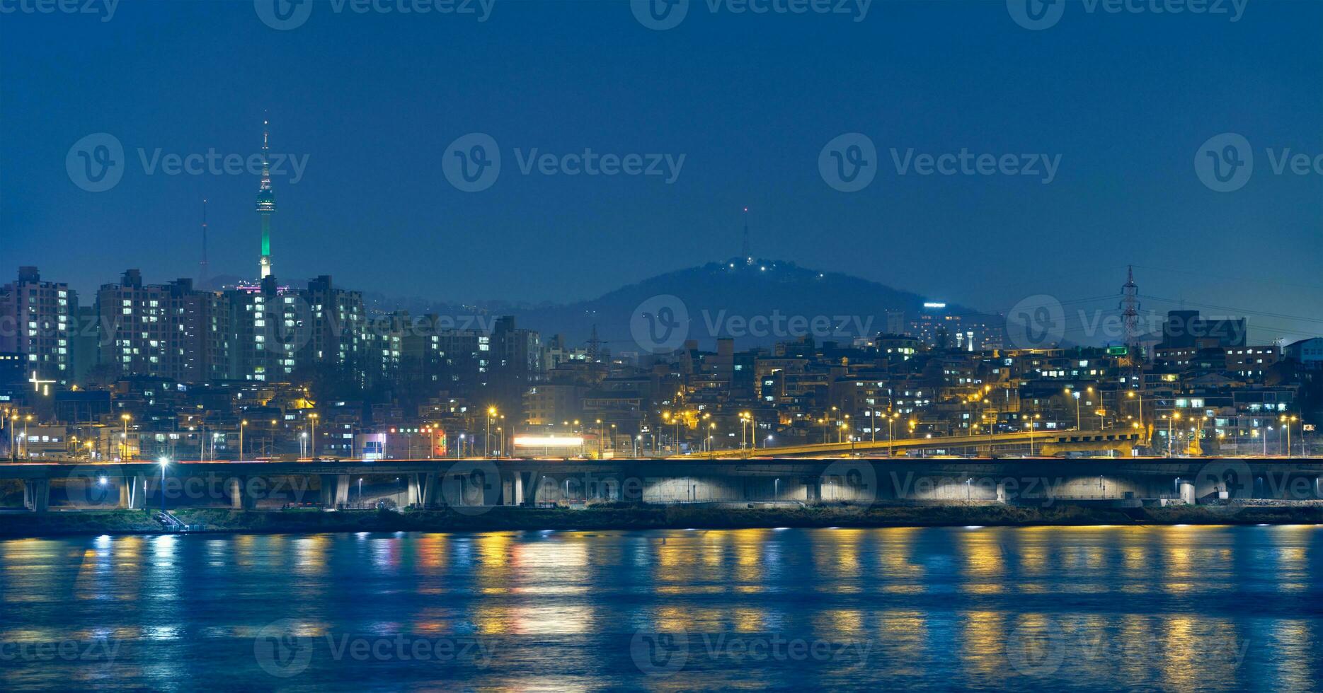 Seoul night view over Han River, South Korea photo