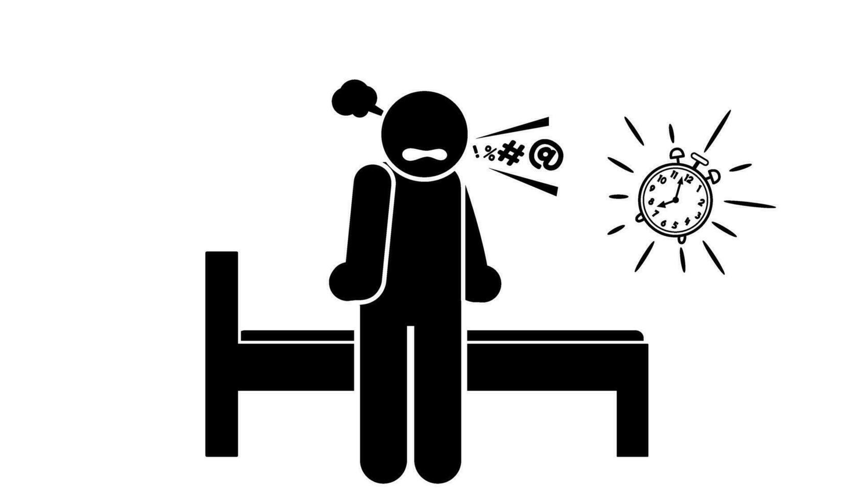 stick figure cartoon vector illustration frustrated, unhappy, unable to sleep due to insomnia