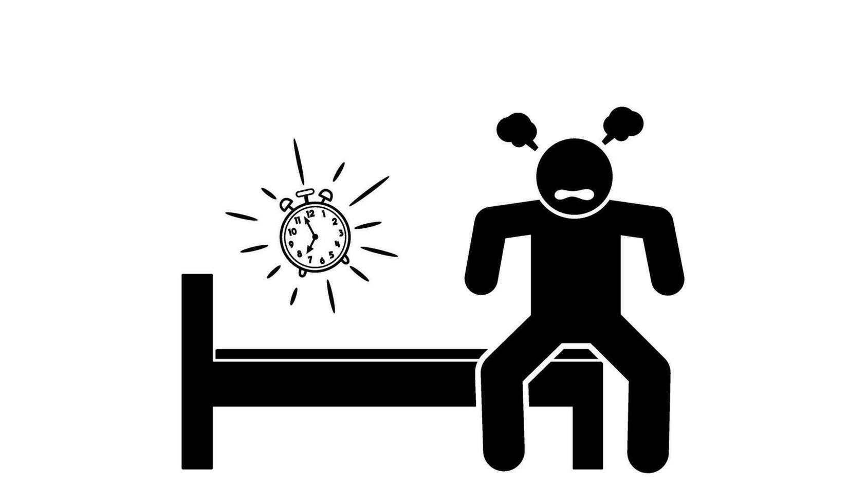 stick figure cartoon vector illustration frustrated, unhappy, unable to sleep due to insomnia