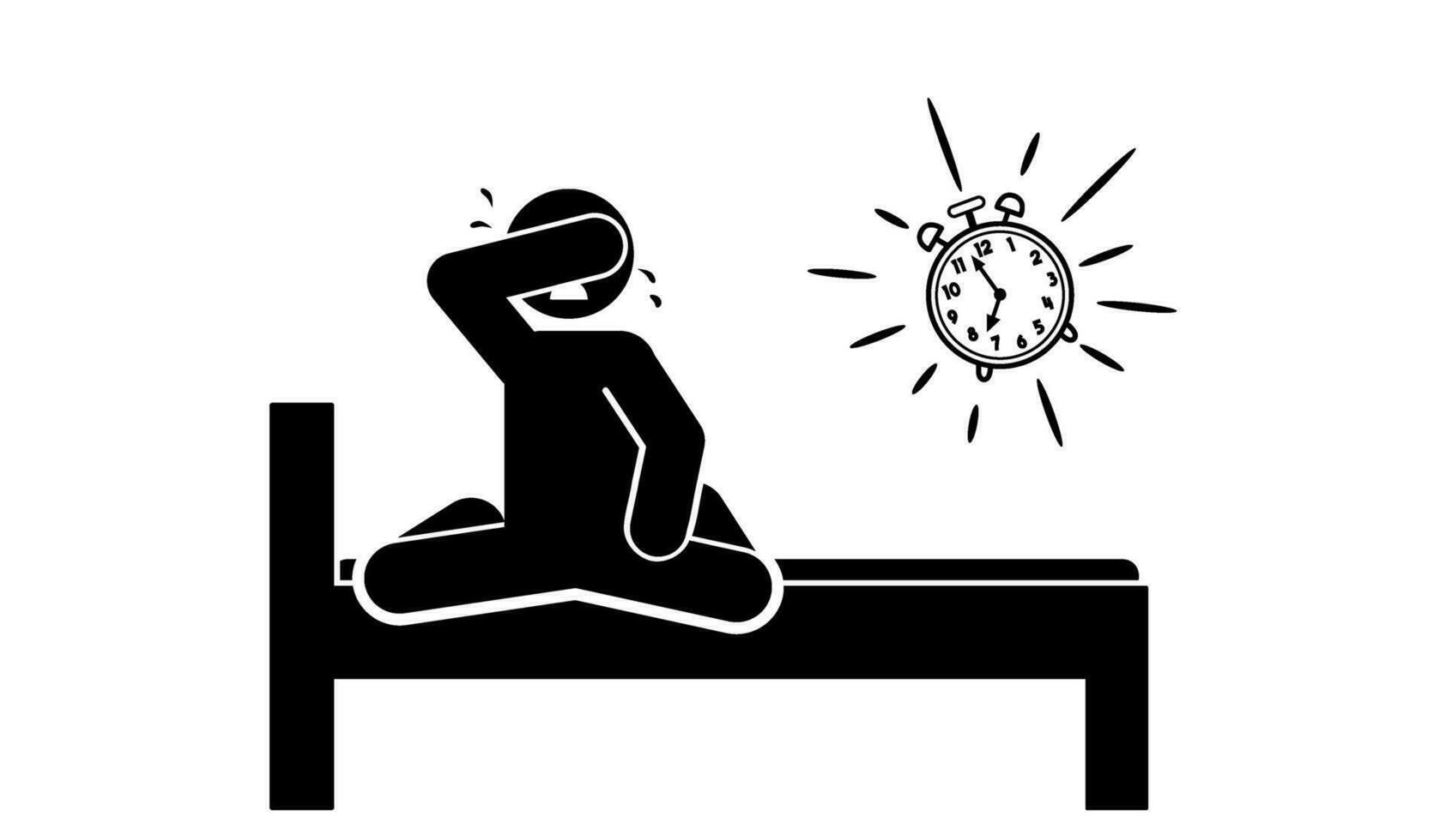 stick figure cartoon vector illustration frustrated, unhappy, unable to sleep due to insomnia