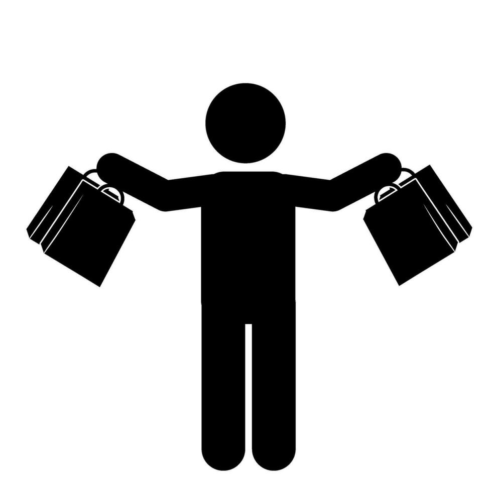 stick figure pictogram illustration with shopping bags, shopping vector