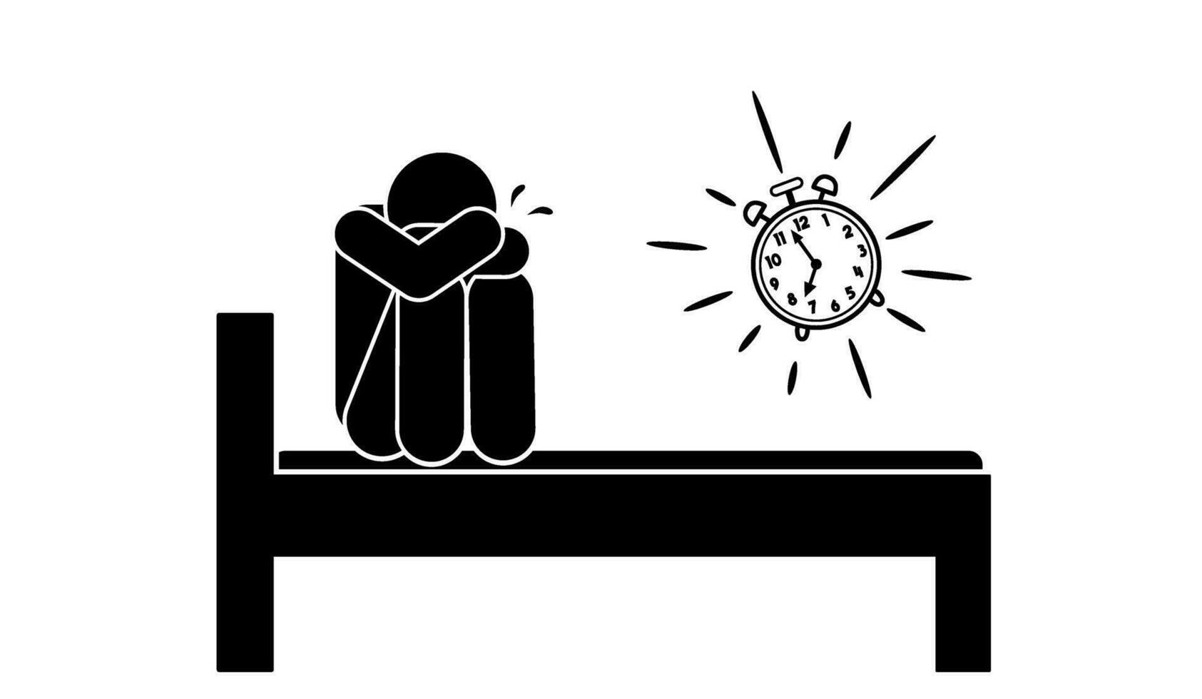 stick figure cartoon vector illustration frustrated, unhappy, unable to sleep due to insomnia