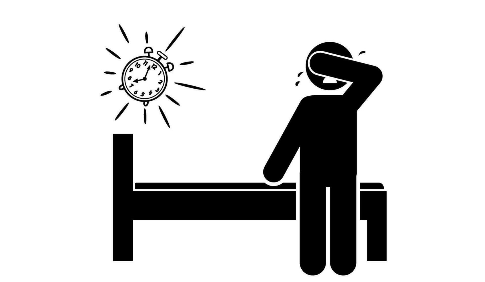 stick figure cartoon vector illustration frustrated, unhappy, unable to sleep due to insomnia